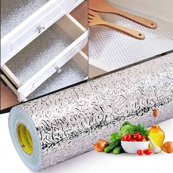 Silver Foil Kitchen Waterproof & Oil Proof Self-Adhesive Sticker Roll – Aluminum Heat Resistant Wallpaper for Stove, Cabinets & Walls (60×200cm)