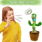 Dancing Cactus Toy – Singing, Talking, Voice Recording Plush with USB Rechargeable Function – Fun Educational Gift for Babies and Kids (Ages 6 Months &amp; Up) - Rechargeable - With Cap