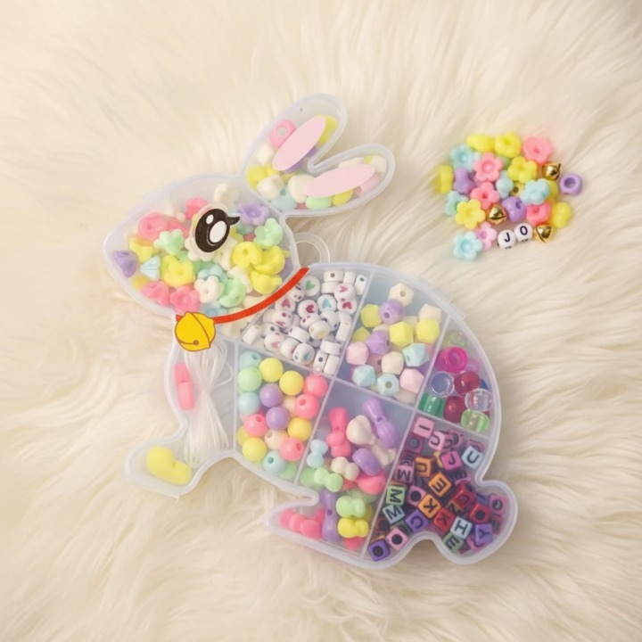 Single DIY Beads Set With Bunny Shape Storage Box For Bracelet And Locket Making With Different Beads In One