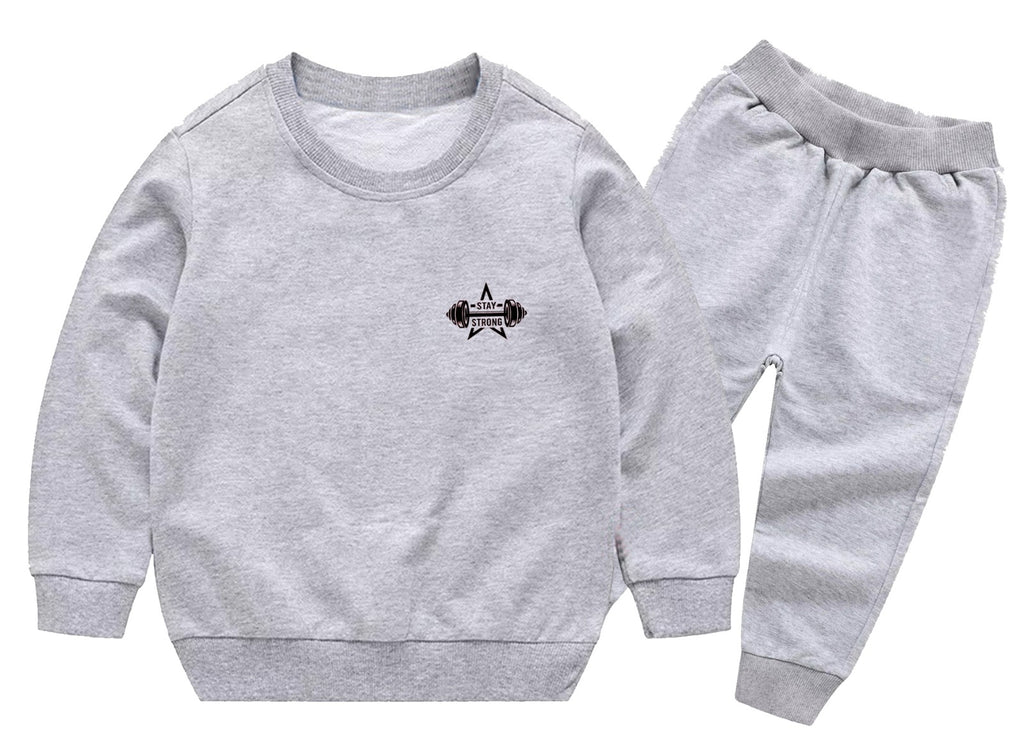 Grey Printed Fleece Winter Kids Tracksuit | Warm Sweatshirt & Trouser Set for Boys & Girls – Soft, Cozy & Stylish OutfitFOR BABY AND KIDS