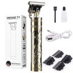 Vintage T9 Metal Body Hair Trimmer for Men – USB Rechargeable Professional Hair Clipper | Precision Beard, Hair & Detailing Grooming Tool