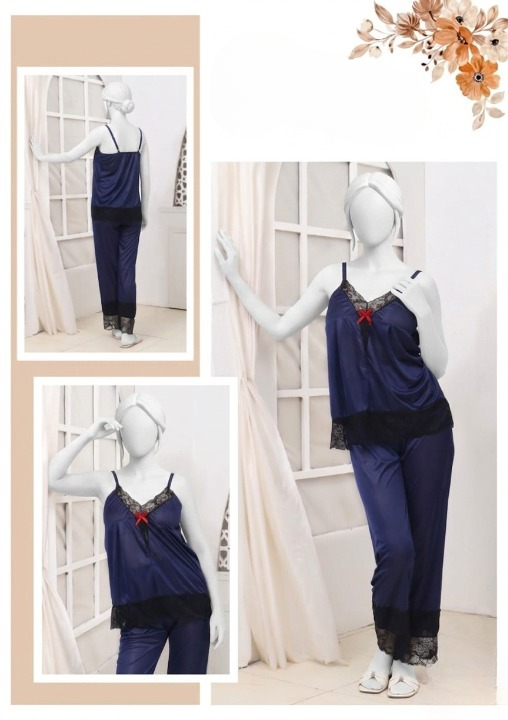 Women's Silk Top Pajama Set with Lace – Luxury Sleepwear Collection (Free Size) [SKU R-012]