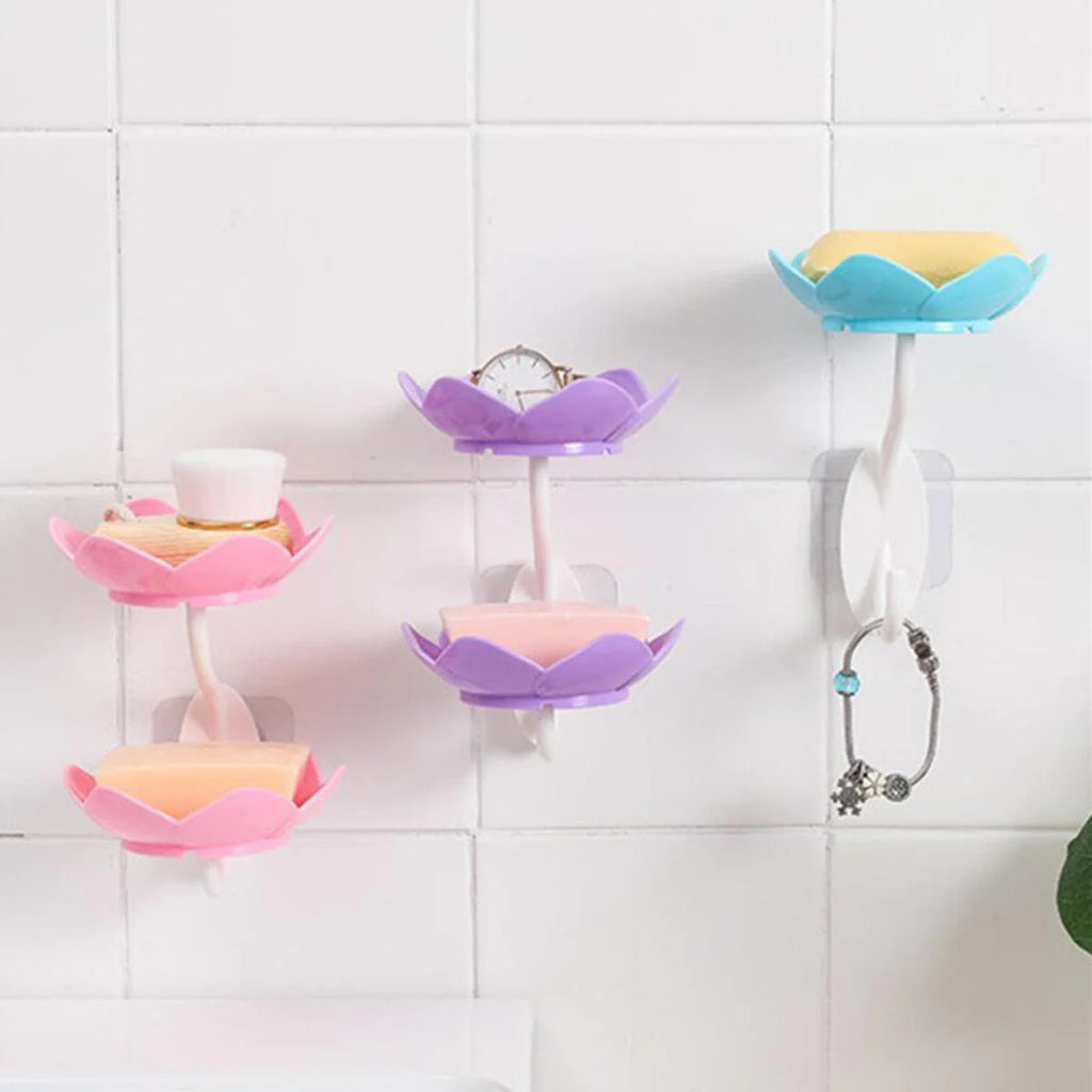 Wall Mounted Double Layer Lotus Flower Shaped Soap Holder (random color)