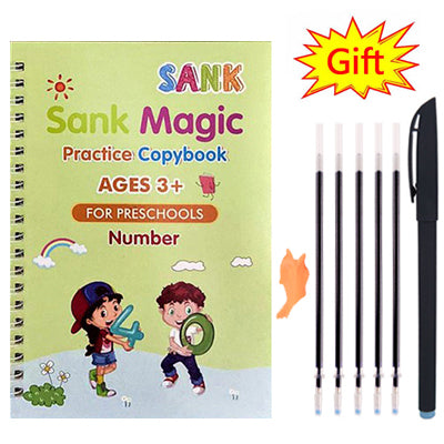 Pack Of 4 Pcs With 10 Refill Copybooks Pen Magic Copy Book Free Wiping Children's Kid Writing Sticker Practice Copybook For Calligraphy