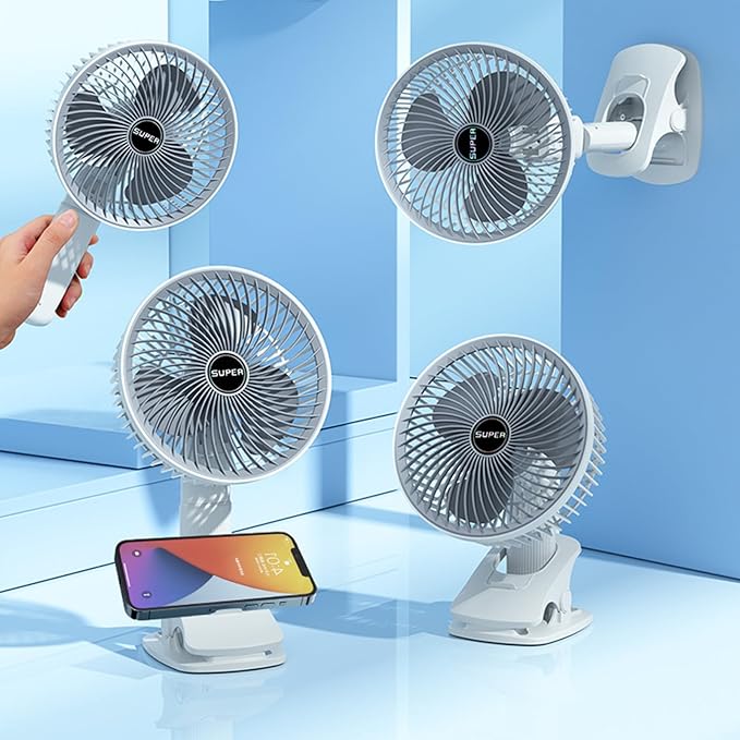 New portable 3 gears rechargeable desktop fan low noise air cooling handheld clipped circulator table fan Clip Fan USB Rechargeable Desk Fan with Sturdy Clamp, Quiet Operation, Strong Airflow with 360° Rotation for Home, Stroller, Office, Outdoor