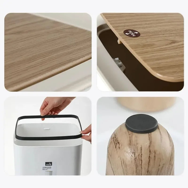 Royal's 8L Modern Nordic Trash Bin with Push Mechanism & Elevated Legs