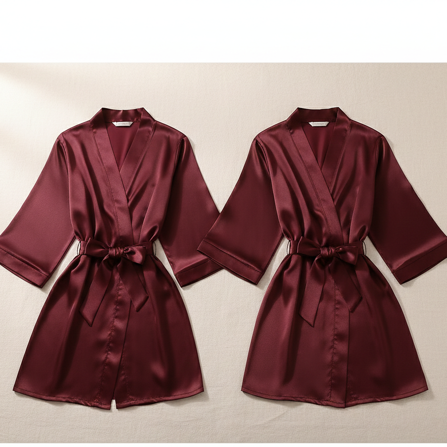 Elegant Silk Couple Gown / Robe Set – Wrap Style with Waist Belt (2 Pcs) |  DC-C008