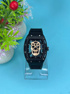 Luxury Non-Waterproof Skull Skeleton Concept Watch – Bold Tonneau Case with Sporty Silicone Strap (Without Box)