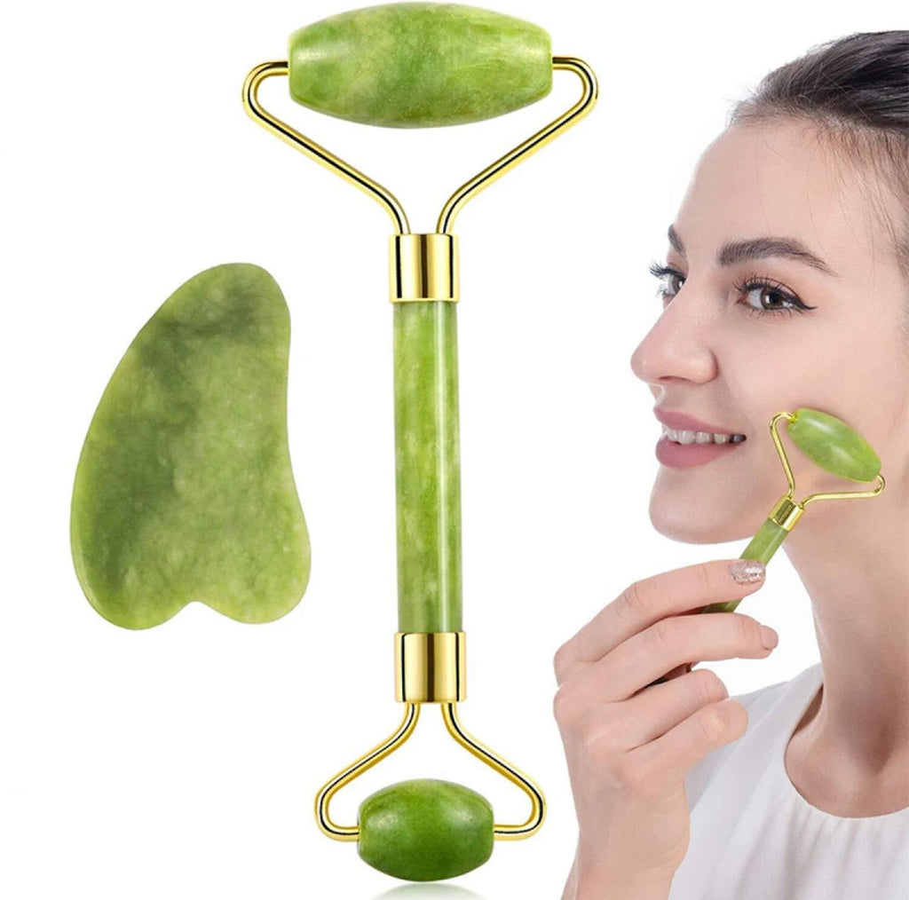 Combo Deal Of - Derma Roller 540 Titanium Needle (0.5mm) + Flawless Jade Roller With Guasha Stimulates Healthier Skin