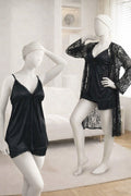 3-Piece Women's Sleepwear Set – Camisole, Shorts & Lace Gown Soft Satin Nightwear Free Size