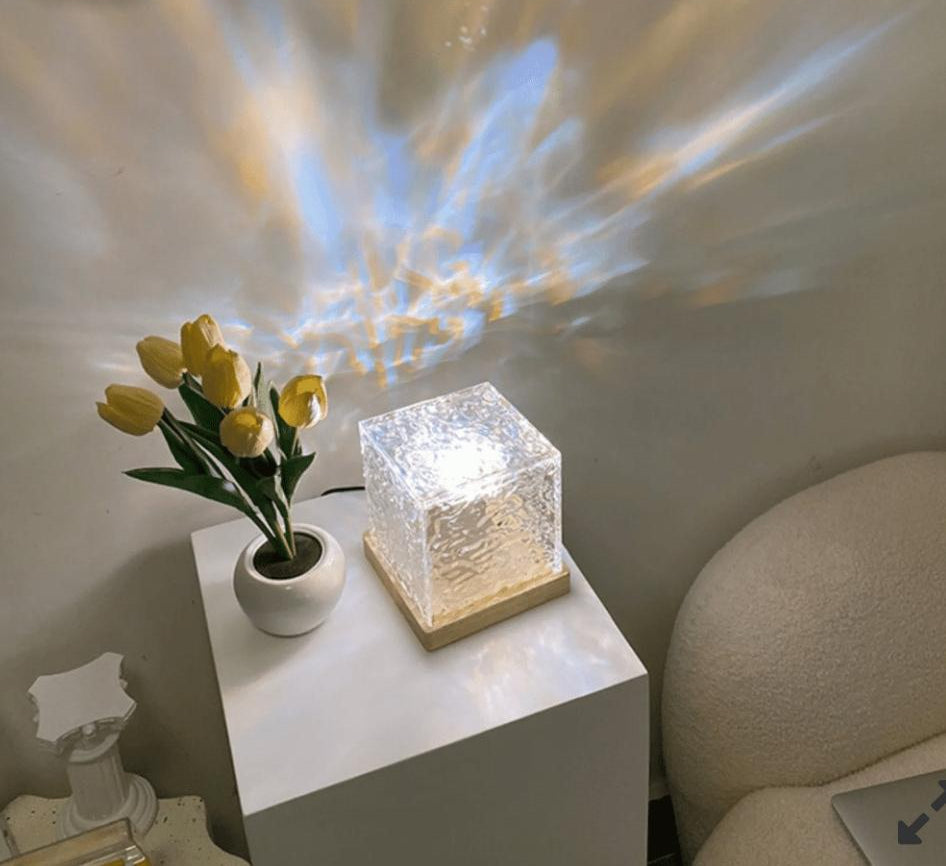 Dynamic Rotating Water Ripple Night Light 12 Colors Flame Crystal Lamp for Living Room Study Bedroom (Attached USB cable)