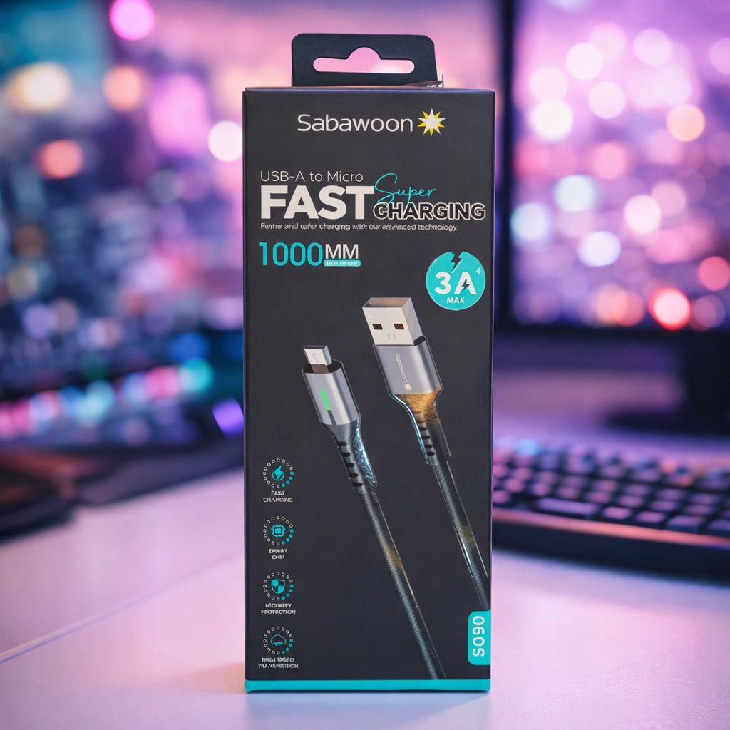 Sabawoon Super Fast Data Cable 1000mm – Fast Charging & Data Sync Cable