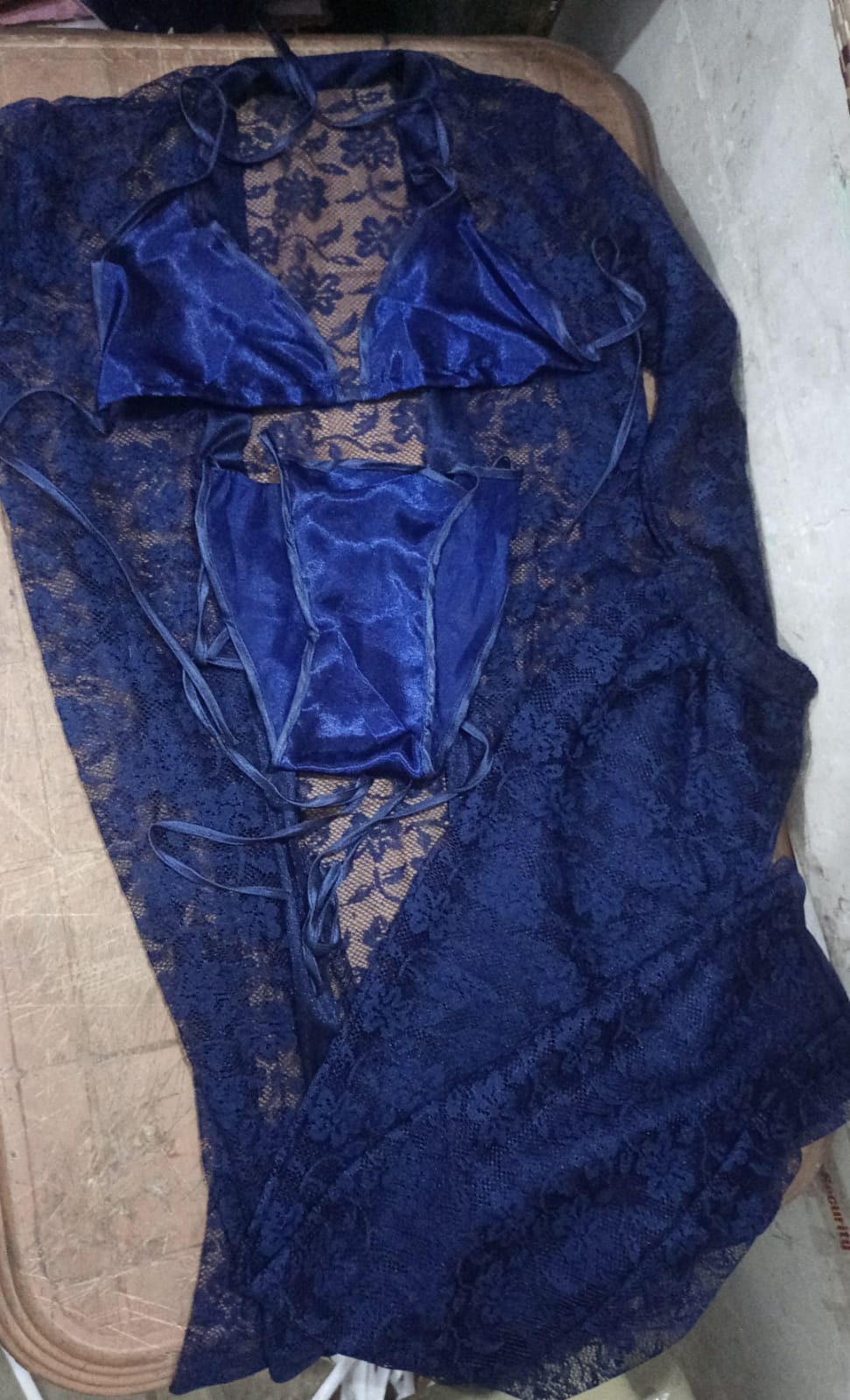 Luxurious Net Transparent Lace 4-Piece Nightwear Set – Stylish Free-Size Lounge And Sleepwear Including Gown, Bra, Panty, And Trouser