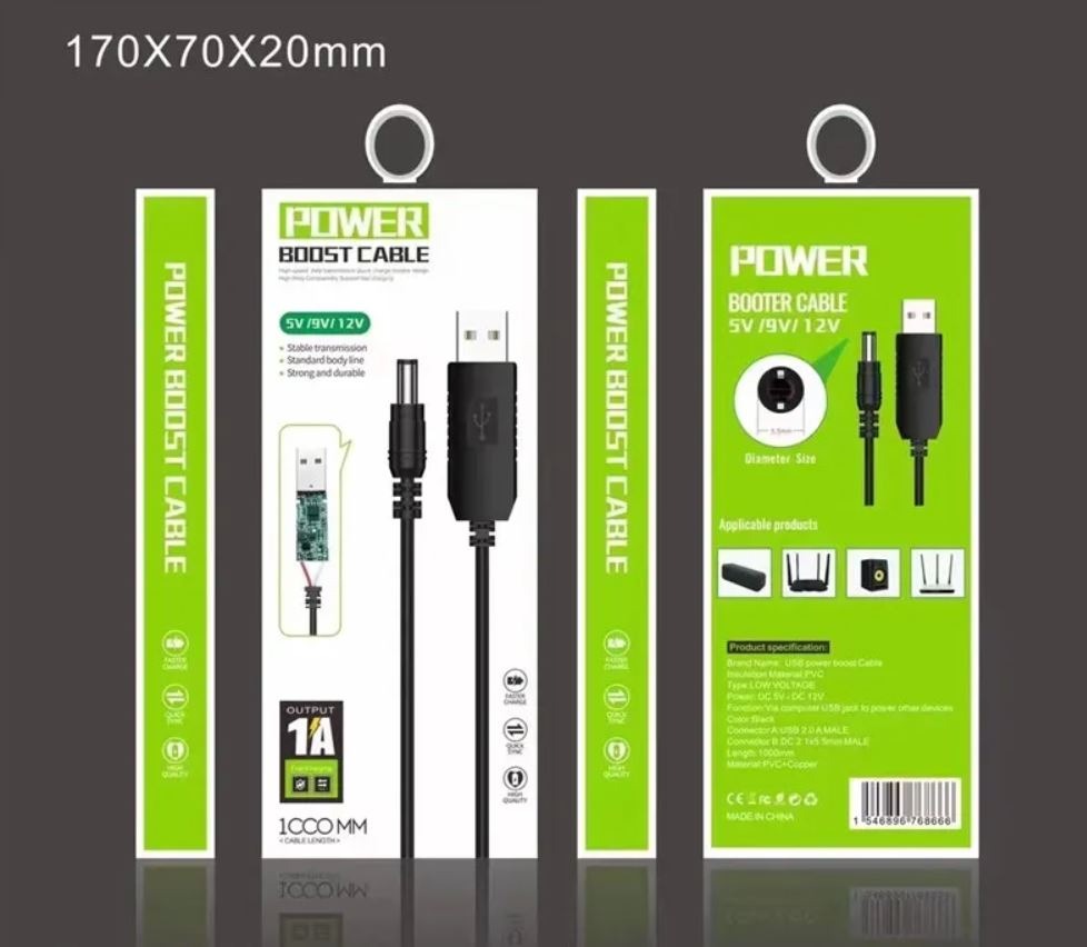 12W Power Boost Router Cable – USB to DC Step-Up Converter (5V, 9V, 12V) – High-Speed Power Delivery for Routers, Modems, and CCTV Cameras