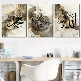 set of 3 sticky wooden frames for home office wall decore / sticky phototiles