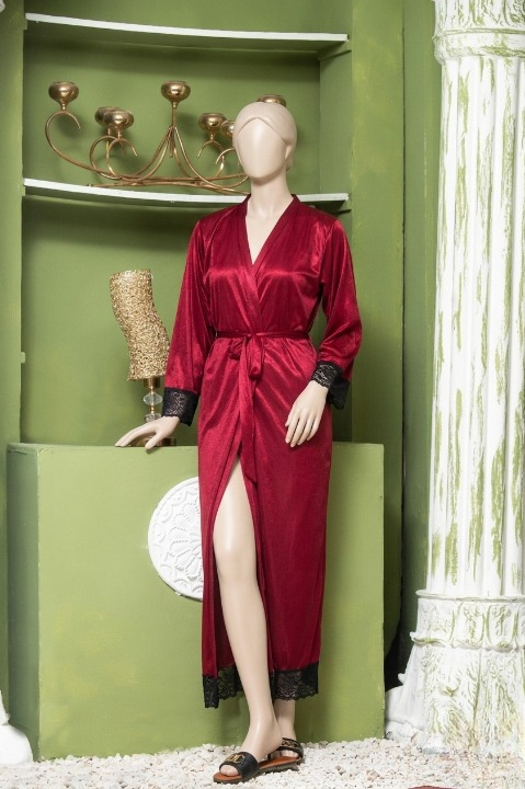 Elegant Luxury Silk Night Gown with Delicate Lace Trim - Comfortable Sleepwear for Women Free Size -  Sku : R-016