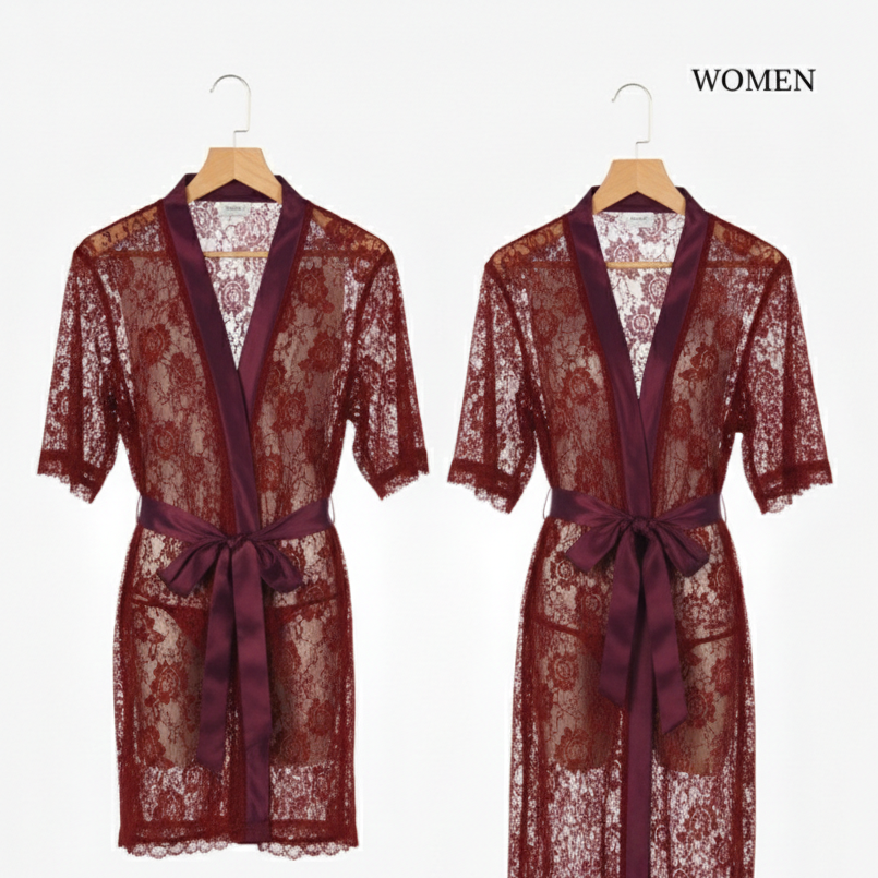 Couple Matching Romantic Robe / Gown Set – Sensual Net Nightwear for Men & Women (Pack of 2) | SKU: DC-C004