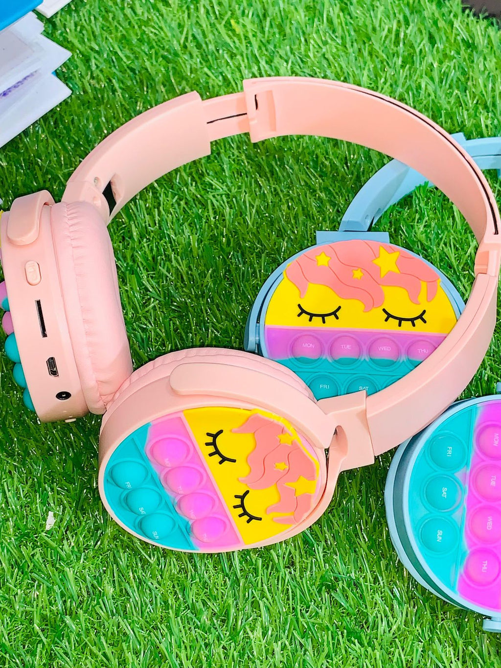 Cute Pop It Wireless Bluetooth Headphones | Foldable Headset With Memory Card Support, Wired & Wireless Modes, Soft Earpads For Kids - With Box (Random Color)