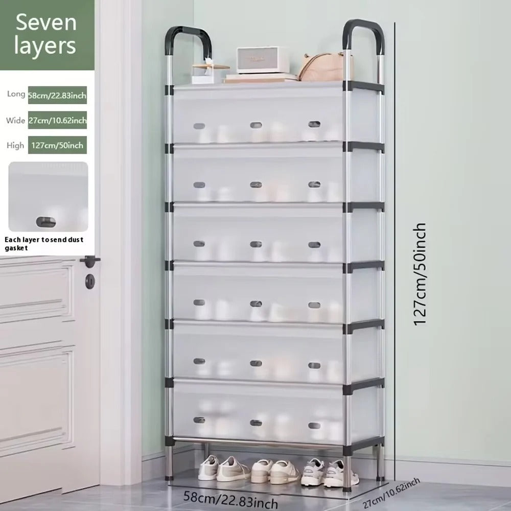 Modern Multi‑Layer Shoe Storage Rack | Dustproof Cover & Handles | Space‑Saving Organizer