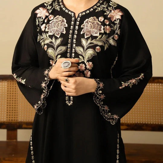 Batool 2-Piece Stitched Winter Suit – Black Cutwork Embroidered Cotton/Dhanak Set