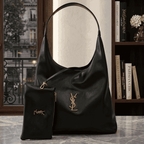 Luxury YSL Imported Tote Bag (Large Capacity) – High-Quality Black Leather Shoulder Bag with Pouch | Premium Designer Bag( without box)