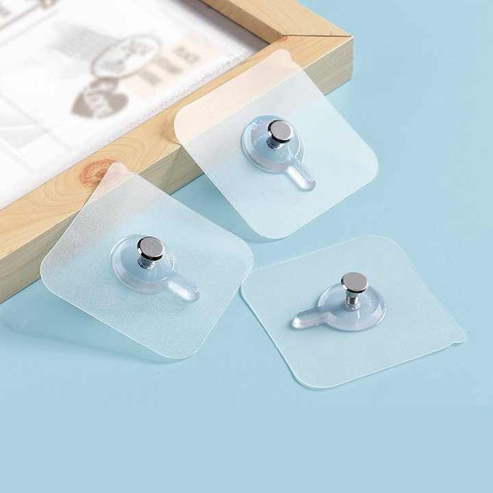 Wall Mounted Self Adhesive Transparent Screw Hooks (Pack of 10) | Strong No-Drill Hooks for Home & Bathroom Use