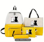 Cute Cat Print 5-in-1 School Bag Set for Girls – Backpack, Handbag, Crossbody Pouch, Pencil Case & Lunch Bag Stylish Combo