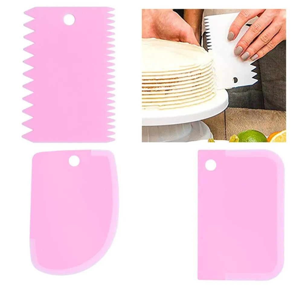 3PCS/Set DIY Cake Cream Scraper Set Cake Decorating Tools Multifunctional Irregular Teeth Edge Kitchen Baking Tool(Pack of 3)