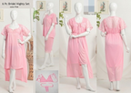 6 PCs Bridal Satin Nighty Set with Matching Thong & Bralette Free Size