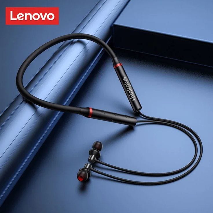 Lenovo Premium Bluetooth Neckband Model 05 – Super Bass Wireless Earphones with Clear Voice & Fast Charging (Black)