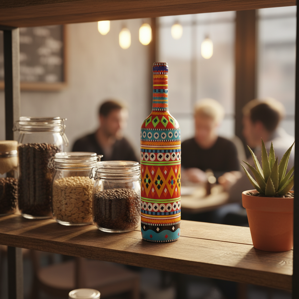 Traditional Truck Art Decorative Glass Bottle Vase – Handcrafted Multicolor Home Decor (750ml)