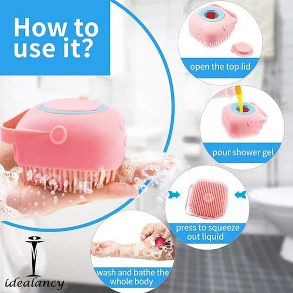 Silicone Bath Body Brush | Exfoliating Scrub with Soap Dispenser | Ultra Soft Shower Sponge & Massager | Random Colour