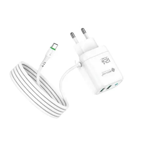 SOVO Flick Series SG-221 12W Fast Charger with Micro & Type-C USB Cable – 2.4A Auto ID Adaptive Charging