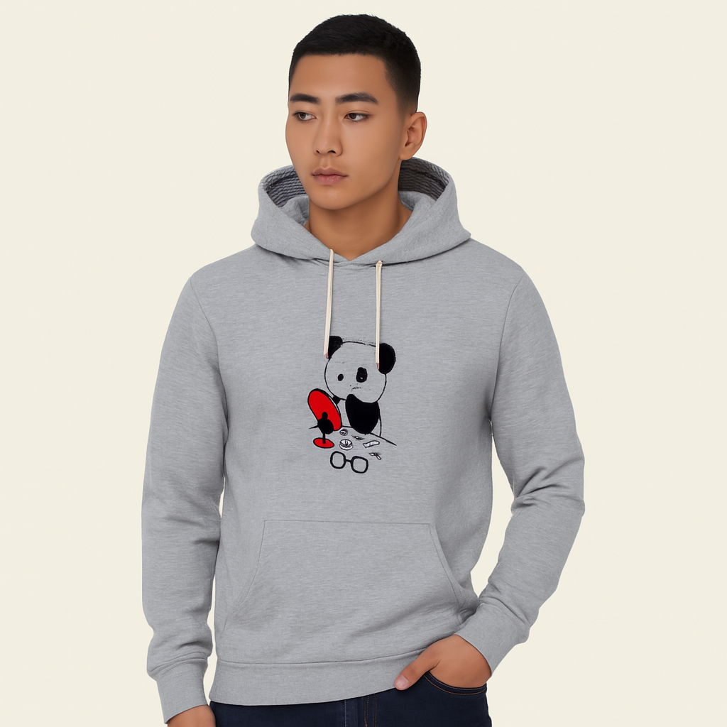 Premium Grey Bear Print Hoodie for Men & Boys – Summer Casual Collection