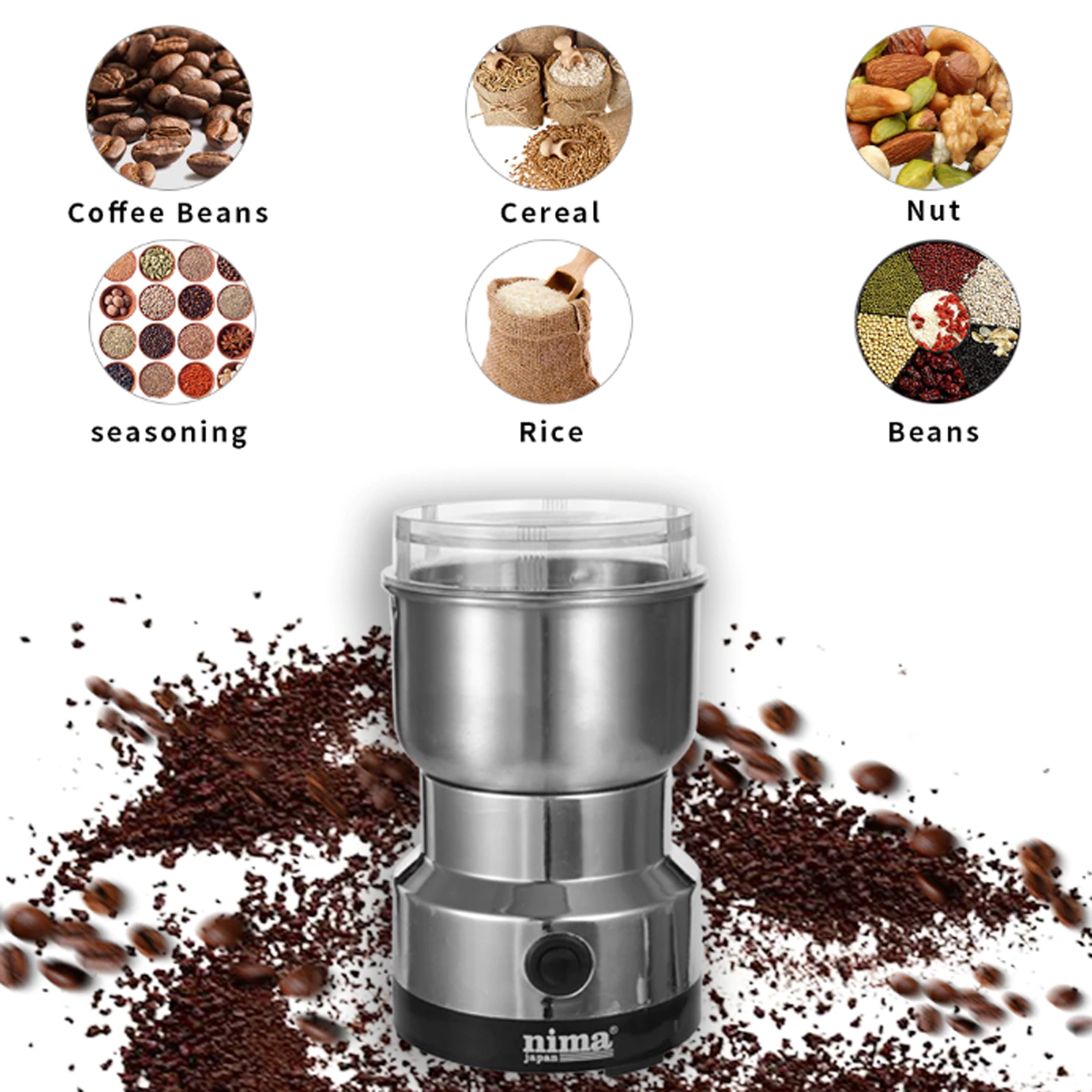 NIMA NM-8300 STAINLESS STEEL ELECTRIC COFFEE GRINDER | MULTI PURPOSE ELECTRIC GRINDER | AUTOMATIC SPICE BEAN GRINDER