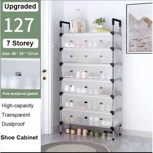 Multi Layer Dustproof Shoe Rack Organizer With Cover Foldable Plastic Shoe Storage Cabinet Durable Quality