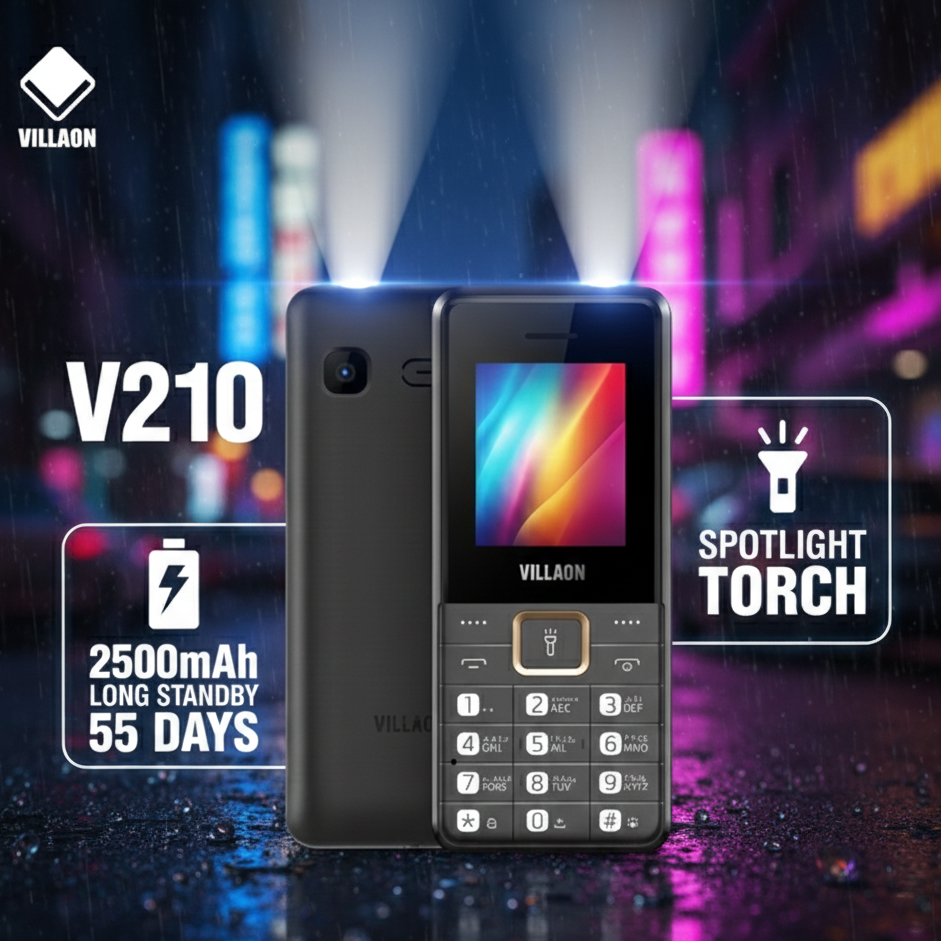 Villaon V210 1.8 Inch LCD Dual SIM Mobile With Removable 2500mAh Battery Basic Camera FM Radio Torch Light And PTA Approved (Random Color)