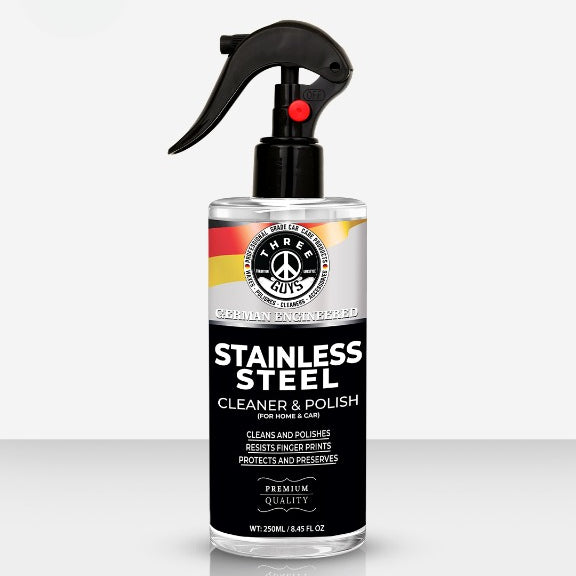 Stainless Steel Cleaner & Polish – Fingerprint Remover & Protective Shine Spray | THREE GUYS - German Engineered (250) ML