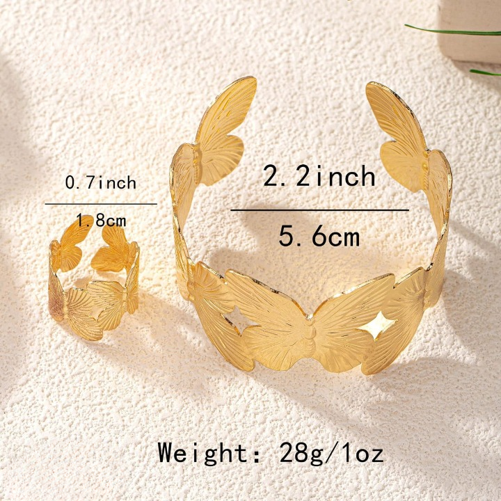 Stylish Alloy Hand Cuff Ring Set – Adjustable Fashion Jewelry for Women in Silver & Golden (SKU: QST-166)