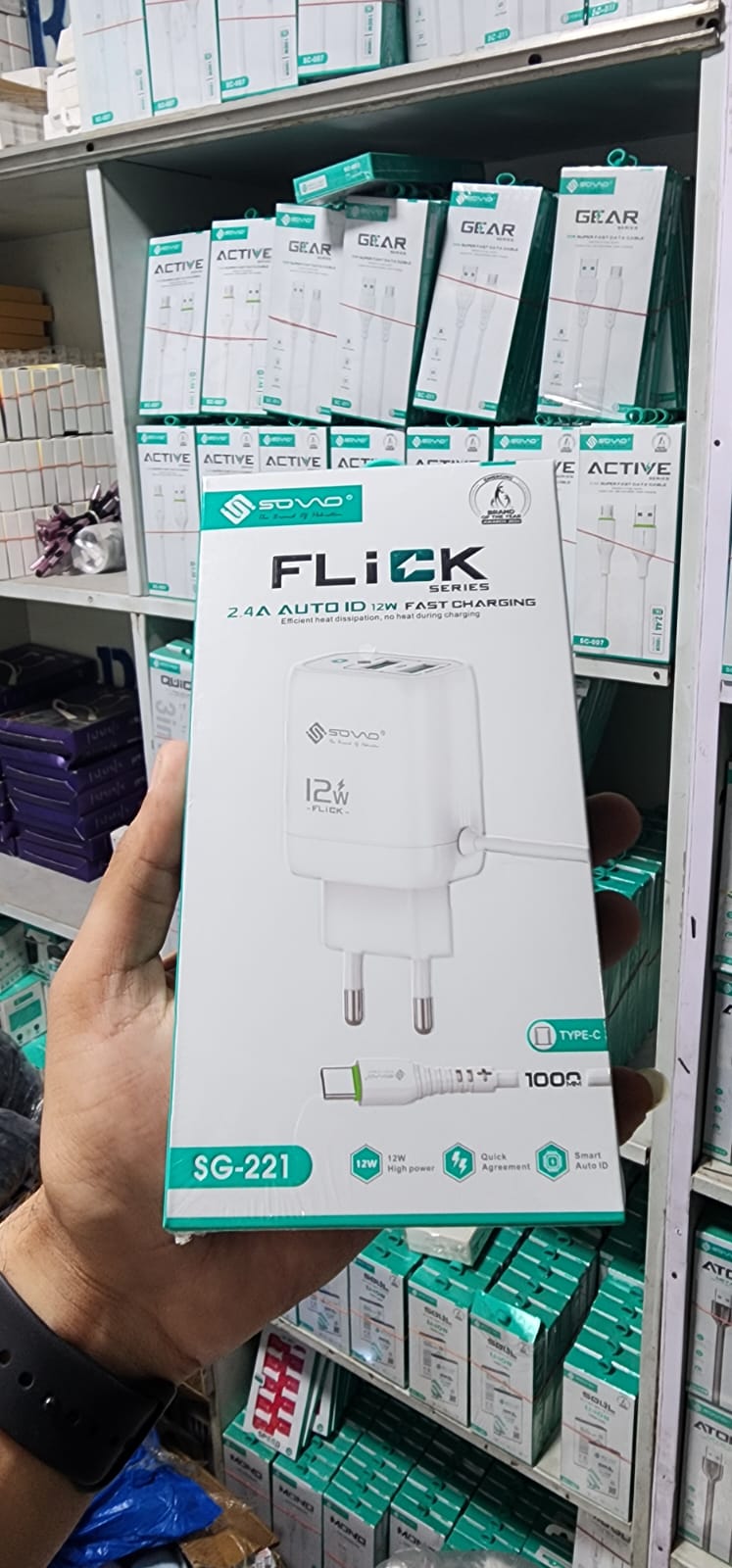SOVO Flick Series SG-221 12W Fast Charger with Micro & Type-C USB Cable – 2.4A Auto ID Adaptive Charging