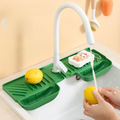 Silicone Faucet Splash Guard Mat with Sponge Holder – Green Sink Water Catcher & Kitchen Organizer