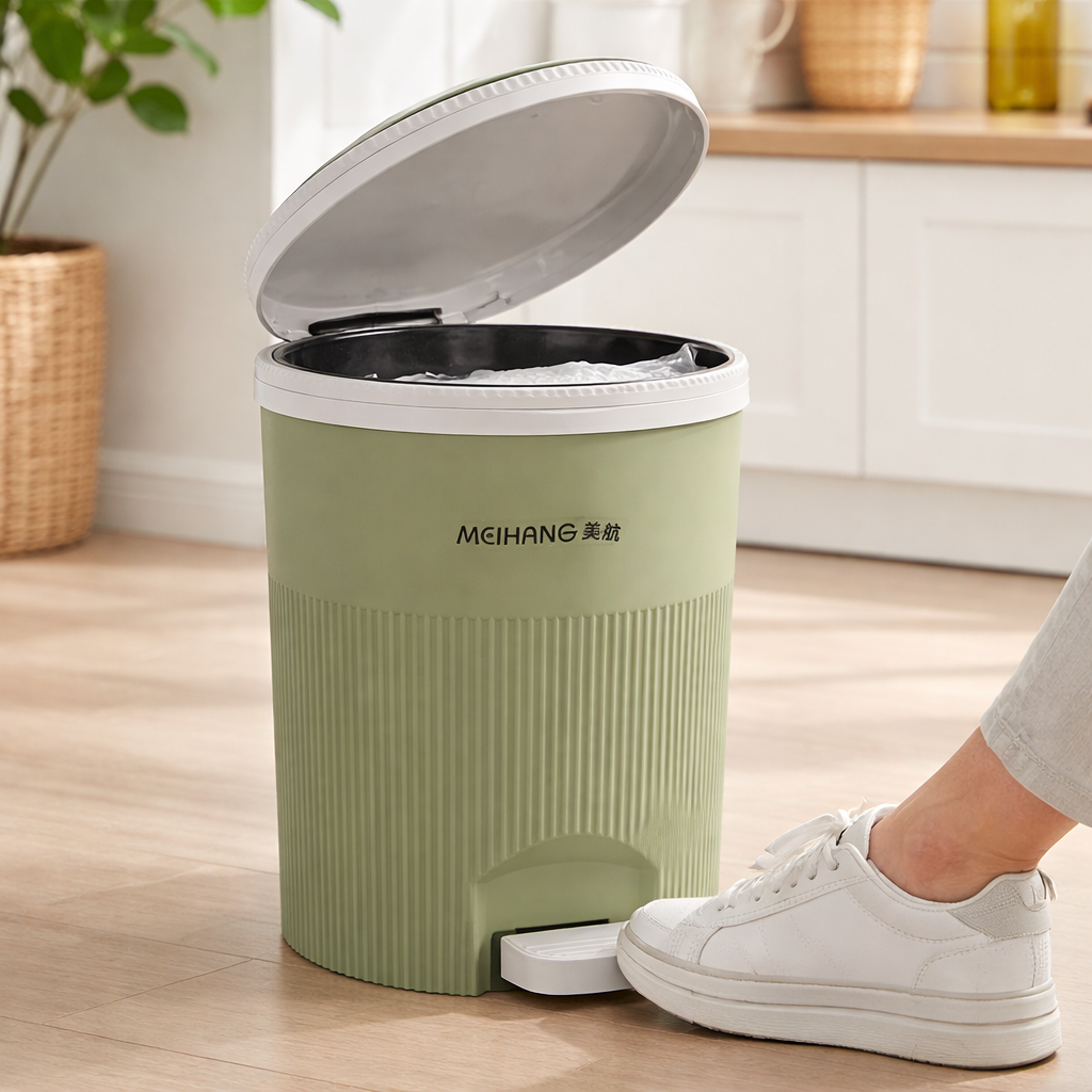 Royal Round Garbage Bin With Pedal - Standard size Trash Can with Lid for Kitchen, Bathroom & Office
