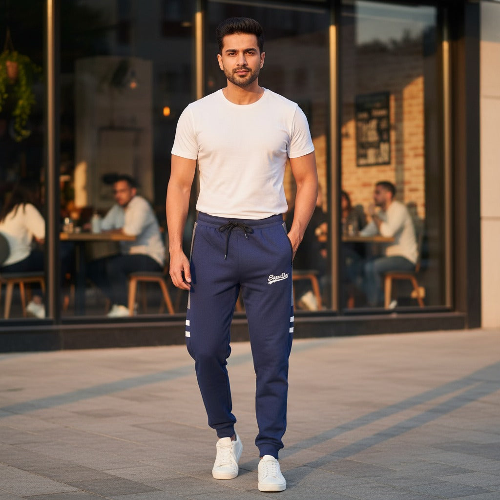 Super Dry Men’s Panel Trousers | Premium French Terry Fabric Joggers | Stylish Contrast Panel Slim-Fit Sweatpants for Gym & Casual Wear