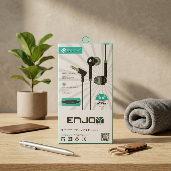SOVO SH-15 Stereo Earphone Handsfree – High Quality Wired Earphones with Deep Bass, Clear Sound & Comfortable Fit for Calls & Music