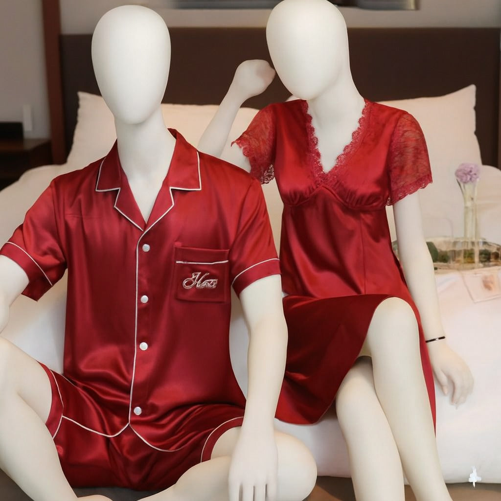 Couple Night Suit / Sleepwear Set – Stylish Nightdress & Pajama Shorts | SKU DC-C003 (3 Pcs)