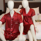 Couple Night Suit / Sleepwear Set – Stylish Nightdress & Pajama Shorts | SKU DC-C003 (3 Pcs)