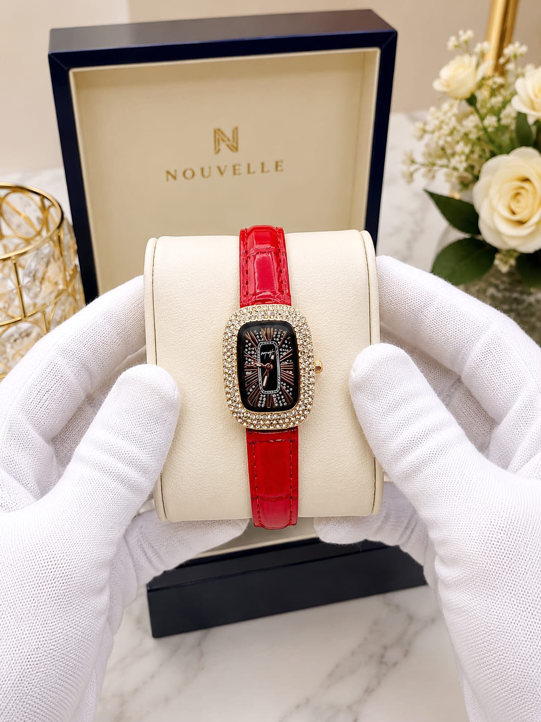 Nouvelle Elegant Crystal-Embellished Women's Watch Fashion Apparel Accessory To Wear At Parties