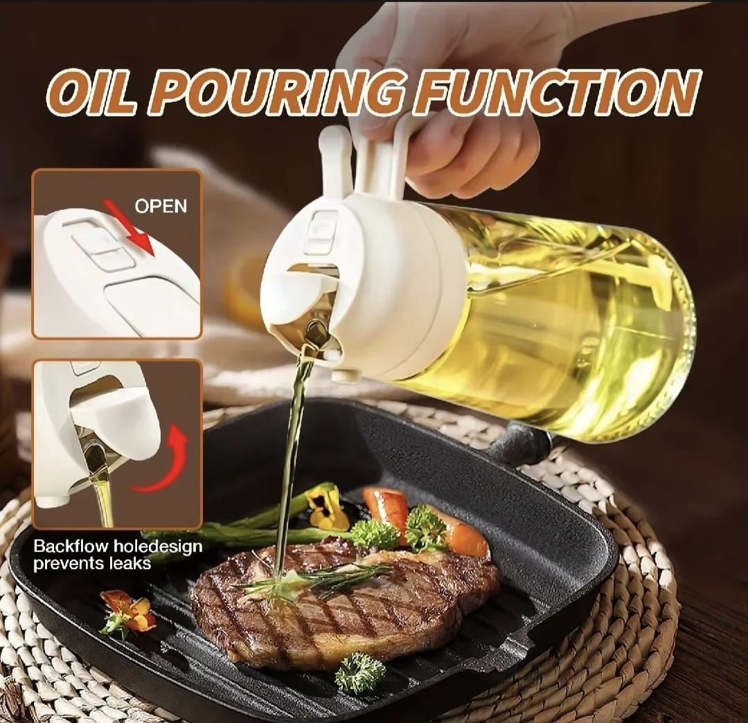 2-in-1 Oil Jug with Dispenser & Handle – Glass Cooking Oil Container | 450Ml - Glass (Random Color)