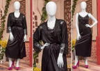 2 Pcs Luxury Satin & Lace Robe Nighty Set – Sensual Silk Gown for Women SKU R-003 Free Size