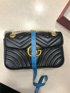 Luxury Gucci Matelassé Crossbody Bag (10 × 7 Inches) – Stylish Black Chevron Shoulder Purse | Elegant Designer Handbag for Women (With Box)